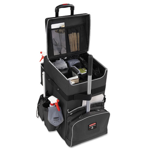 Picture of Executive Quick Clean Janitorial Cart, Synthetic Fabric, 16 Compartments, 14.25" x 16.5" x 25", Dark Gray