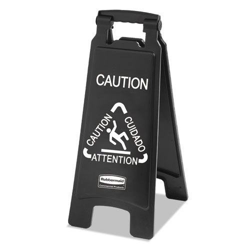 Picture of Executive 2-Sided Multi-Lingual Caution Sign, Black/White, 10.9 x 26.1