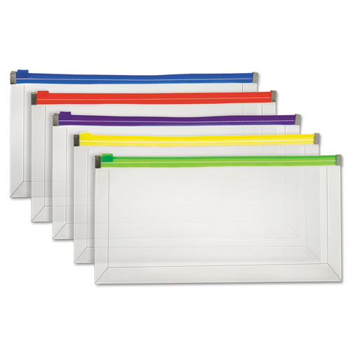 Picture of Poly Zip Check Envelope, Zipper Closure, 10.13 x 5.13, Assorted Colors, 5/Pack
