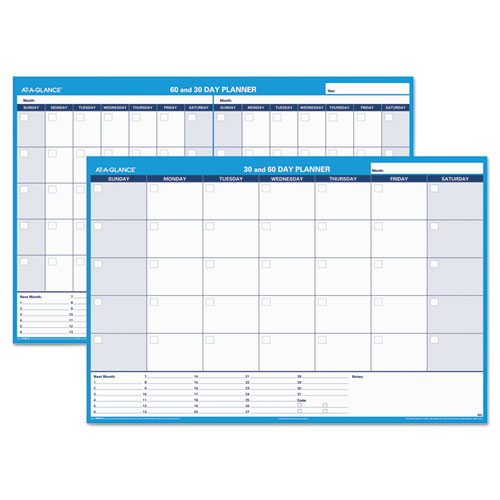 30/60-Day Undated Horizontal Erasable Wall Planner, 48 X 32, White/blue,