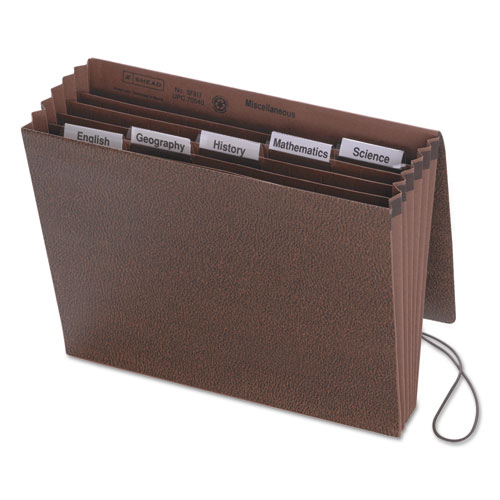 Picture of Six-Pocket Subject File with Insertable Tabs, 5.25" Expansion, 6 Sections, Elastic Cord, 1/5-Cut Tabs, Letter Size, Redrope