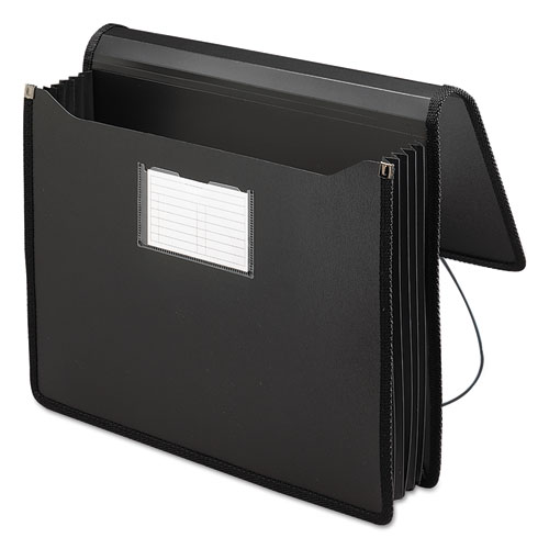 Picture of Poly Premium Wallets, 5.25" Expansion, 1 Section, Elastic Cord Closure, Letter Size, Black