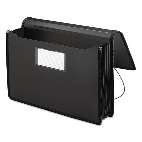 Picture of Poly Premium Wallets, 5.25" Expansion, 1 Section, Elastic Cord Closure, Legal Size, Black