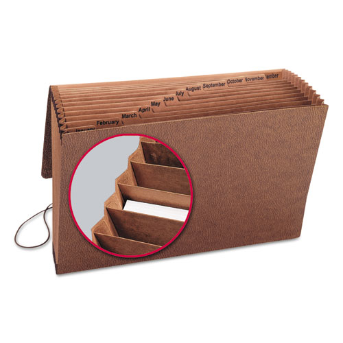 Picture of TUFF Expanding Wallet, 12 Sections, Elastic Cord Closure, 1/12-Cut Tabs, Legal Size, Redrope