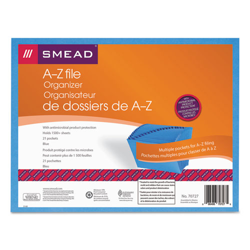 Picture of Open Top A-Z Expanding File with Antimicrobial Product Protection, 21 Sections, 1/21-Cut Tab, Letter Size, Blue