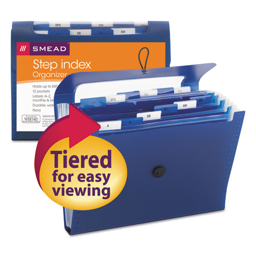 Picture of Step Index Organizer, 12 Sections, Cord/Hook Closure, 1/6-Cut Tabs, Letter Size, Navy