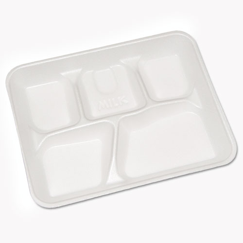 Picture of Lightweight Foam School Trays, 5-Compartment, 8.25 x 10.5 x 1,  White, 500/Carton