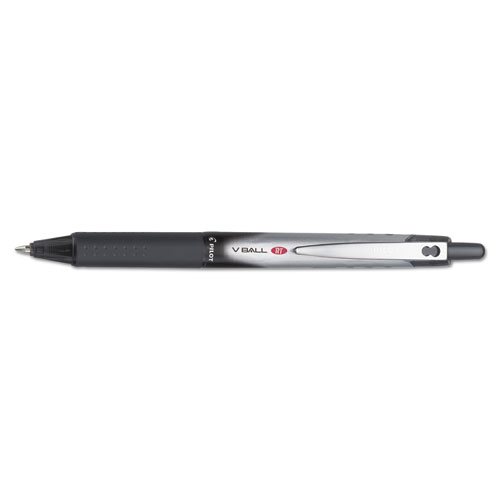 Picture of VBall RT Liquid Ink Roller Ball Pen, Retractable, Fine 0.7 mm, Black Ink, Black/White Barrel