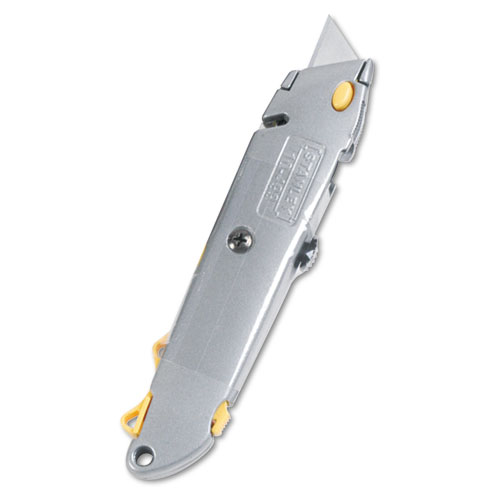 Picture of Quick-Change Utility Knife with Retractable Blade and Twine Cutter, 6" Metal Handle, Gray, 6/Box