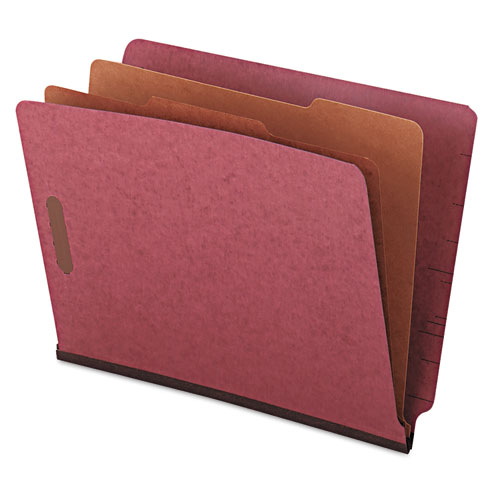 Picture of Red Pressboard End Tab Classification Folders, 2" Expansion, 2 Dividers, 6 Fasteners, Letter Size, Red Exterior, 10/Box