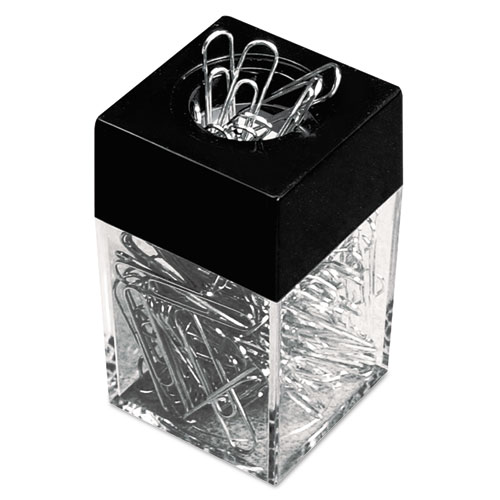 Picture of Paper Clips with (1) Magnetic-Top Desktop Dispenser, #1, Smooth, Silver, 100 Clips/Pack, 12 Packs/Box