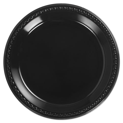 Picture of Heavyweight Plastic Plates, 10.25" dia, Black, 125/Pack, 4 Packs/Carton