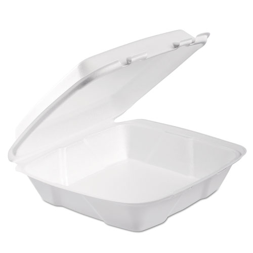 Picture of Foam Hinged Lid Container, Performer Perforated Lid, 9 x 9.4 x 3, White, 100/Bag, 2 Bag/Carton