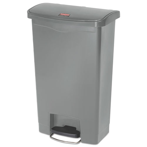 Slim+Jim+Streamline+Resin+Step-On+Container%2C+Front+Step+Style%2C+13+gal%2C+Polyethylene%2C+Gray