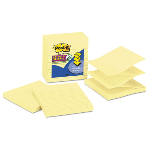 Picture of Pop-up Notes Refill, Note Ruled, 4" x 4", Canary Yellow, 90 Sheets/Pad, 5 Pads/Pack