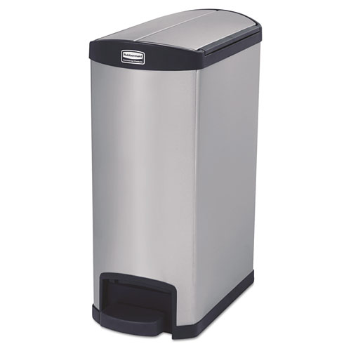 Picture of Slim Jim Stainless Steel Step-On Container, End Step Style, 13 gal, Stainless Steel, Black