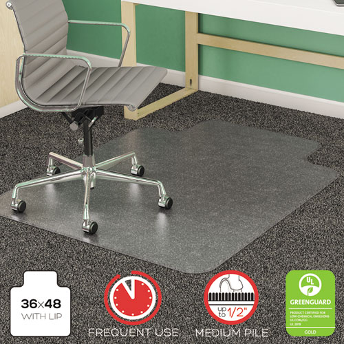 Supermat+Frequent+Use+Chair+Mat%2C+Med+Pile+Carpet%2C+Flat%2C+36+X+48%2C+Lipped%2C+Clear