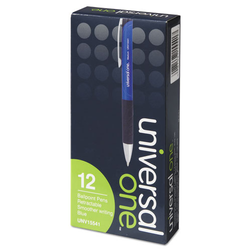 Picture of Comfort Grip Ballpoint Pen, Retractable, Medium 1 mm, Blue Ink, Blue/Black Barrel, Dozen