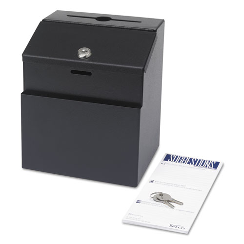 Picture of Steel Suggestion/Key Drop Box with Locking Top, 7 x 6 x 8.5, Black Powder Coat Finish