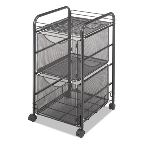 Picture of Onyx Mesh Mobile Double File, Metal, 1 Shelf, 2 Drawers, 15.75" x 17" x 27", Black