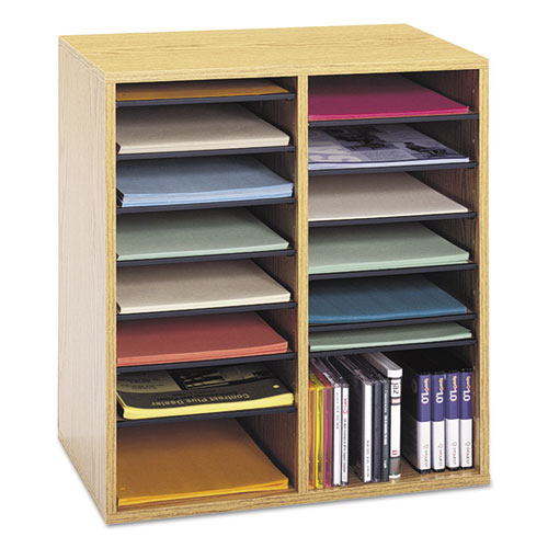Picture of Wood/Laminate Literature/CD Sorter, 16 Compartments, 19.5 x 11.75 x 21, Medium Oak