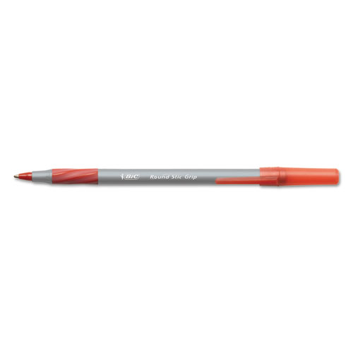 Picture of Round Stic Grip Xtra Comfort Ballpoint Pen, Stick, Fine 0.8 mm, Red Ink, Gray/Red Barrel, Dozen