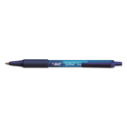 Picture of Soft Feel Ballpoint Pen, Retractable, Fine 0.8 mm, Blue Ink, Blue Barrel, Dozen