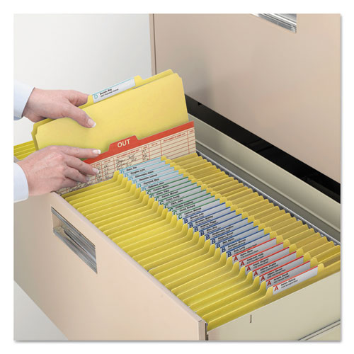 Picture of Four-Section Pressboard Top Tab Classification Folders, Four SafeSHIELD Fasteners, 1 Divider, Legal Size, Yellow, 10/Box