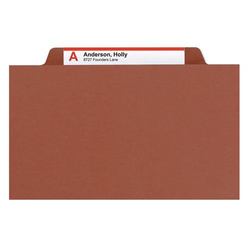 Picture of Recycled Pressboard Classification Folders, 2" Expansion, 2 Dividers, 6 Fasteners, Legal Size, Red Exterior, 10/Box