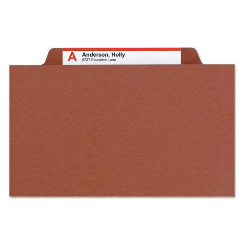 Picture of Recycled Pressboard Classification Folders, 3" Expansion, 3 Dividers, 8 Fasteners, Legal Size, Red Exterior, 10/Box