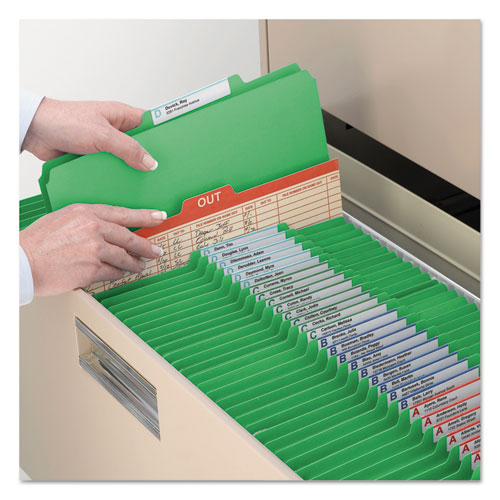 Picture of Top Tab Classification Folders, Six SafeSHIELD Fasteners, 2" Expansion, 2 Dividers, Letter Size, Green Exterior, 10/Box