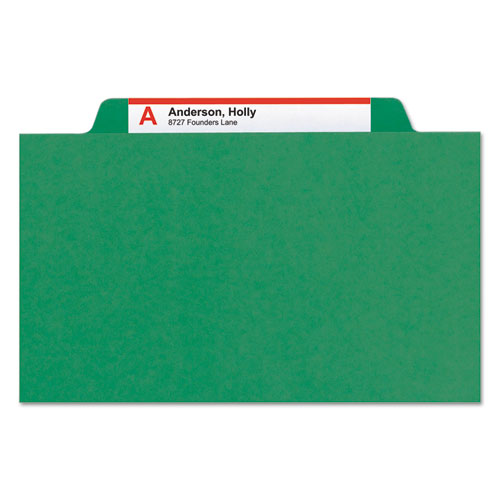 Picture of Eight-Section Pressboard Top Tab Classification Folders, Eight SafeSHIELD Fasteners, 3 Dividers, Legal Size, Green, 10/Box