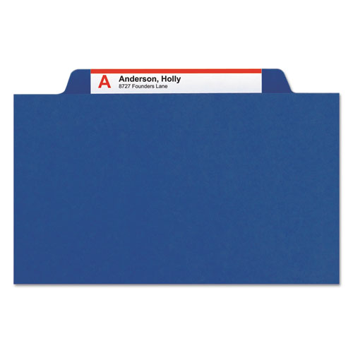 Picture of Four-Section Pressboard Top Tab Classification Folders, Four SafeSHIELD Fasteners, 1 Divider, Legal Size, Dark Blue, 10/Box