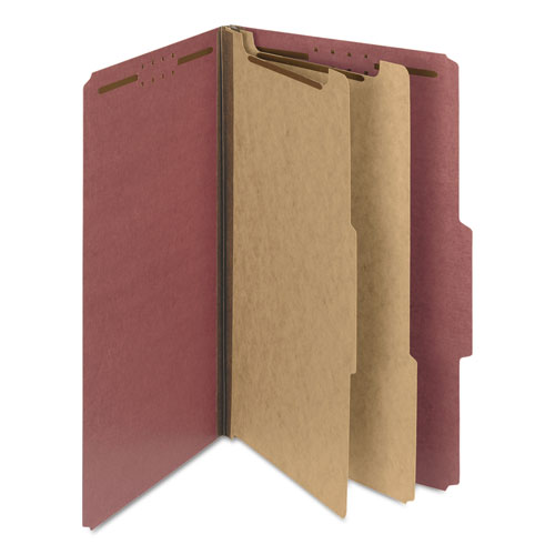 Picture of Recycled Pressboard Classification Folders, 2" Expansion, 2 Dividers, 6 Fasteners, Legal Size, Red Exterior, 10/Box