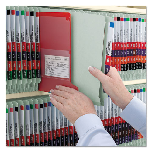 Picture of End Tab Pressboard Classification Folders, Six SafeSHIELD Fasteners, 2" Expansion, 2 Dividers, Letter Size, Gray-Green, 10/BX