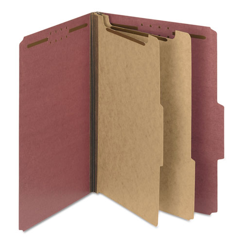 Picture of Recycled Pressboard Classification Folders, 2" Expansion, 2 Dividers, 6 Fasteners, Letter Size, Red Exterior, 10/Box