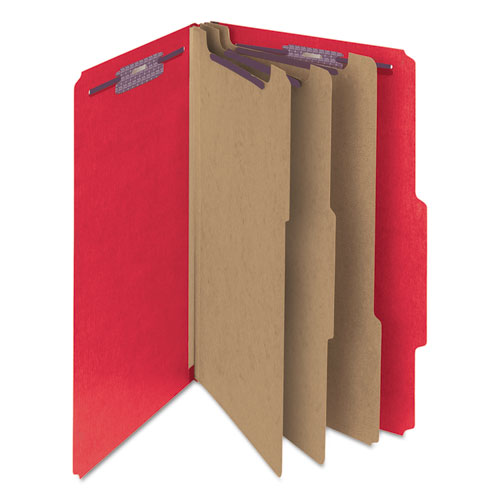 Picture of Eight-Section Pressboard Top Tab Classification Folders, 8 SafeSHIELD Fasteners, 3 Dividers, Legal Size, Bright Red, 10/Box