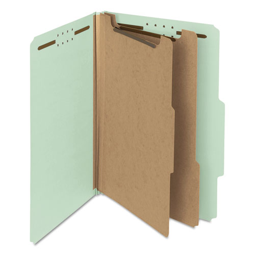 Picture of Recycled Pressboard Classification Folders, 2" Expansion, 2 Dividers, 6 Fasteners, Legal Size, Gray-Green, 10/Box