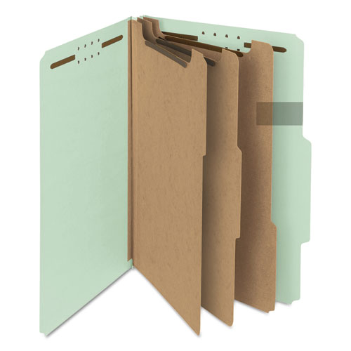 Picture of Recycled Pressboard Classification Folders, 3" Expansion, 3 Dividers, 8 Fasteners, Legal Size, Gray-Green, 10/Box