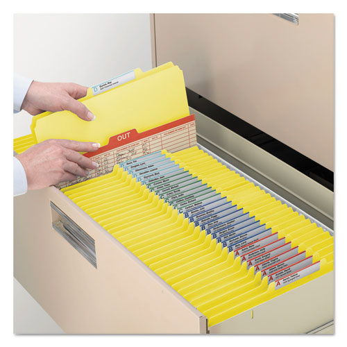 Picture of Top Tab Classification Folders, Six SafeSHIELD Fasteners, 2" Expansion, 2 Dividers, Letter Size, Yellow Exterior, 10/Box