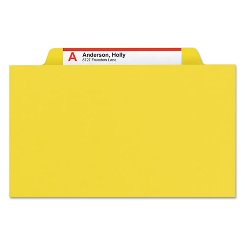 Picture of Eight-Section Pressboard Top Tab Classification Folders, Eight SafeSHIELD Fasteners, 3 Dividers, Legal Size, Yellow, 10/Box