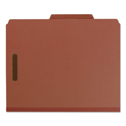 Picture of Recycled Pressboard Classification Folders, 2" Expansion, 2 Dividers, 6 Fasteners, Letter Size, Red Exterior, 10/Box