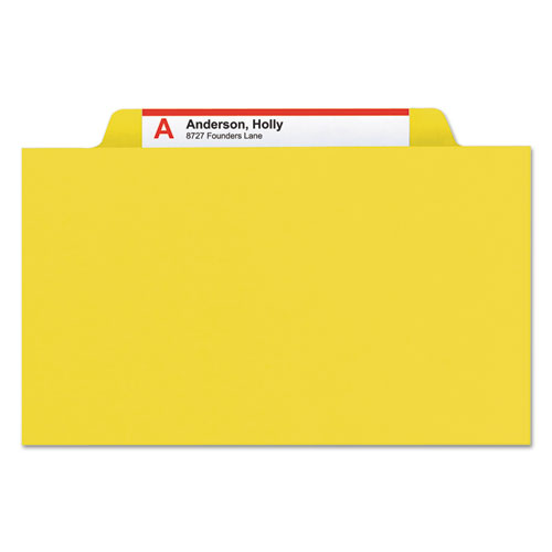 Picture of 6-Section Pressboard Top Tab Pocket Classification Folders, 6 SafeSHIELD Fasteners, 2 Dividers, Legal Size, Yellow, 10/Box