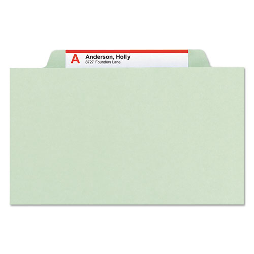 Picture of Pressboard Classification Folders, Eight SafeSHIELD Fasteners, 2/5-Cut Tabs, 3 Dividers, Legal Size, Gray-Green, 10/Box