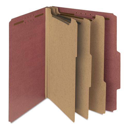 Picture of Recycled Pressboard Classification Folders, 3" Expansion, 3 Dividers, 8 Fasteners, Letter Size, Red Exterior, 10/Box