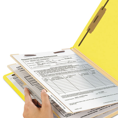 Picture of Top Tab Classification Folders, Six SafeSHIELD Fasteners, 2" Expansion, 2 Dividers, Letter Size, Yellow Exterior, 10/Box