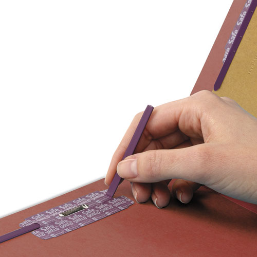 Picture of Pressboard Classification Folders, Six SafeSHIELD Fasteners, 1/3-Cut Tabs, 2 Dividers, Letter Size, Red, 10/Box