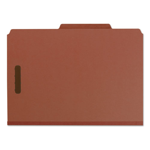 Picture of Recycled Pressboard Classification Folders, 3" Expansion, 3 Dividers, 8 Fasteners, Legal Size, Red Exterior, 10/Box