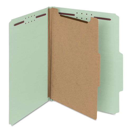 Picture of Recycled Pressboard Classification Folders, 2" Expansion, 1 Divider, 4 Fasteners, Letter Size, Gray-Green, 10/Box