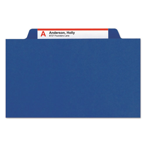 Picture of Four-Section Pressboard Top Tab Classification Folders, Four SafeSHIELD Fasteners, 1 Divider, Letter Size, Dark Blue, 10/Box